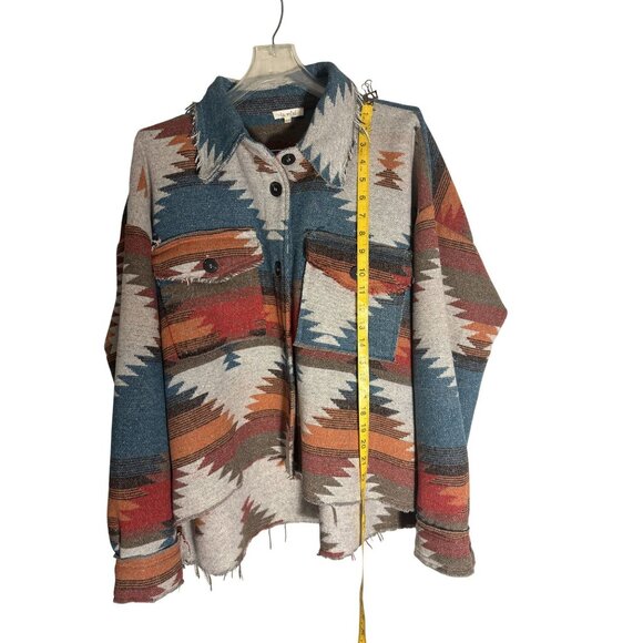Southwestern Style Button-Down Cropped Jacket With Frayed Hem & Pockets - Picture 10 of 14